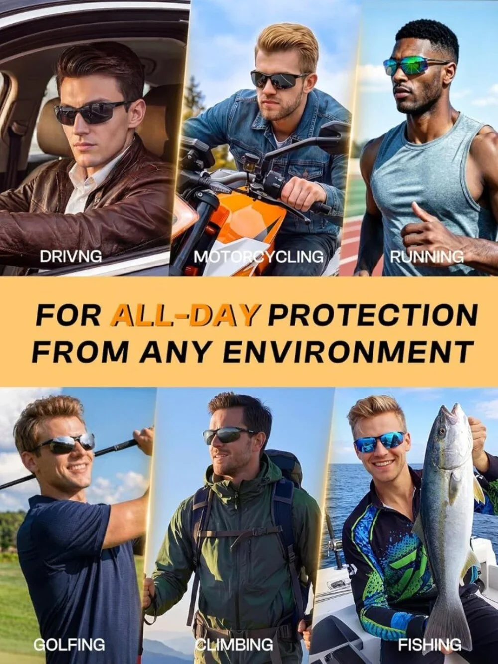 Lightweight Polarized Sunglasses for Men | UV Protection, Anti-Slip, Wrap-Around